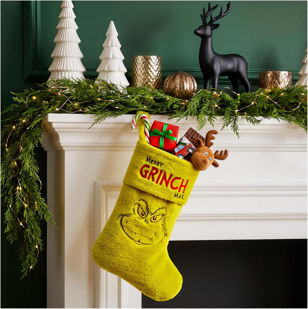 The Grinch Flauschiger Weihnachtsstrumpf, Weihnachtsdeko für Kamin oder Tannenbaum
