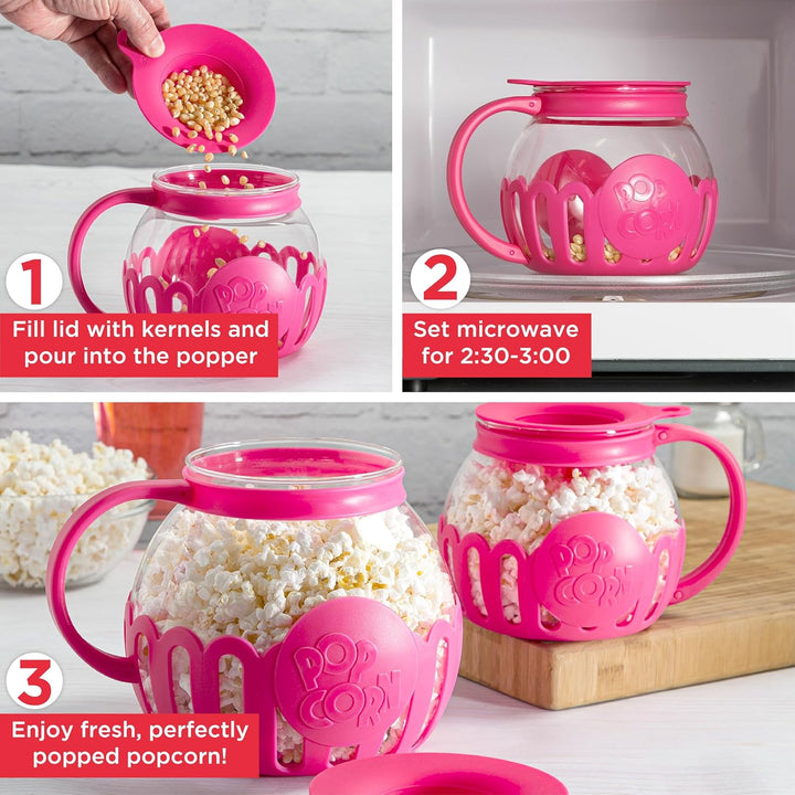 Ecolution patentierter Micro-Pop Mikrowellen-Popcorn-Popper, Borosilikatglas, hot pink 1.5-Quart Sna