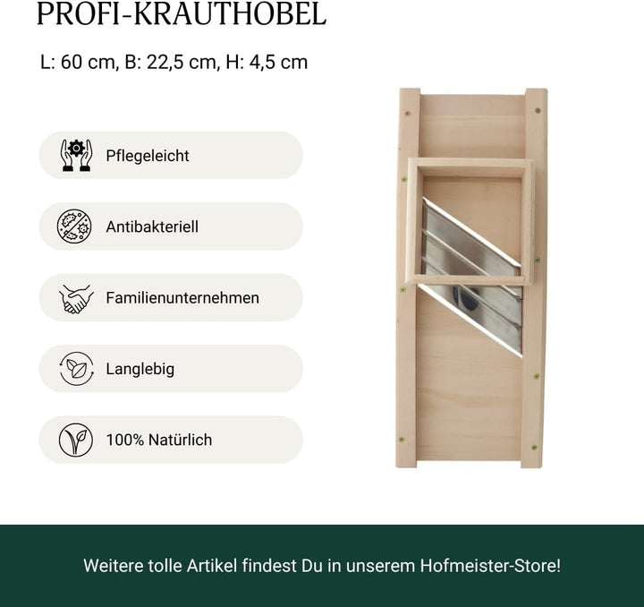 HOFMEISTER® Manueller Gemüsehobel - Hochwertiger Krauthobel aus Buchenholz - Perfekt für Sauerkraut