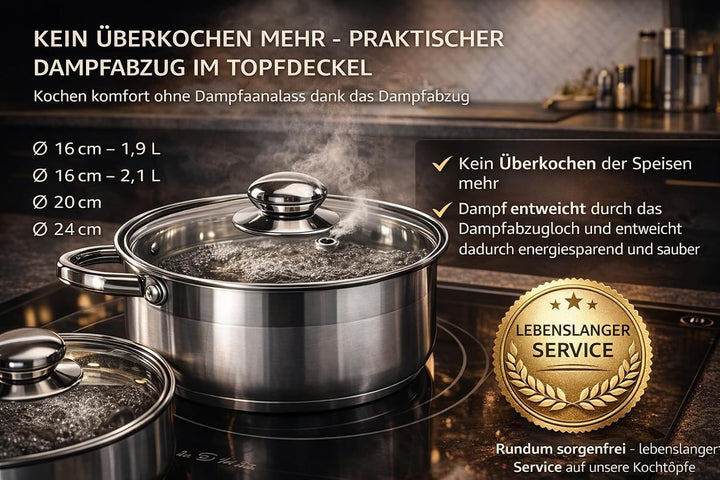 Posten Anker Topfset Induktion 7-teilig, Edelstahl satiniert, für alle Herdarten, Kochtöpfe mit Glas