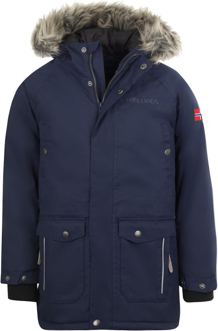 Trollkids Kinder Nordkapp wasserdichter winddichter Parka, 92 Marineblau / Orange