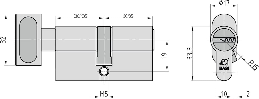 BASI | V55 Profil-Knaufzylinder K35/35 mm | Doppelzylinder für Hauseingangs- Wohneingangstüren | Zyl