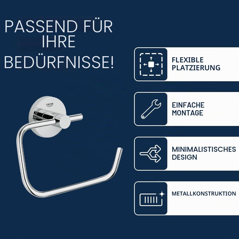 GROHE Essentials - WC-Papierhalter (Material: Metall, verdeckte Befestigung, zum bohren oder kleben)