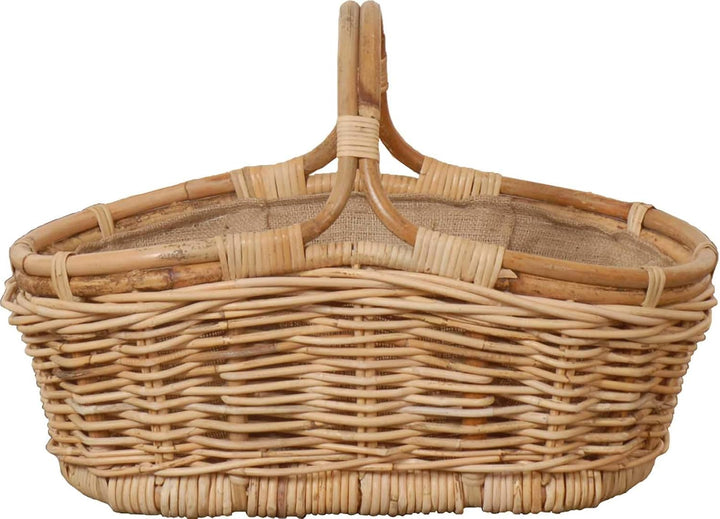 Tragekorb Holzkorb mit Griff Kaminholzkorb zum Tragen Brennholz Korb Träger aus Rattan mit Jute Stof