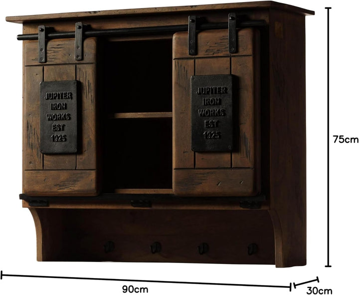 MASSIVMOEBEL24.DE | Railway- Massive Wandgarderobe | braun geölt | aus Mangoholz | offen mit Schiebe