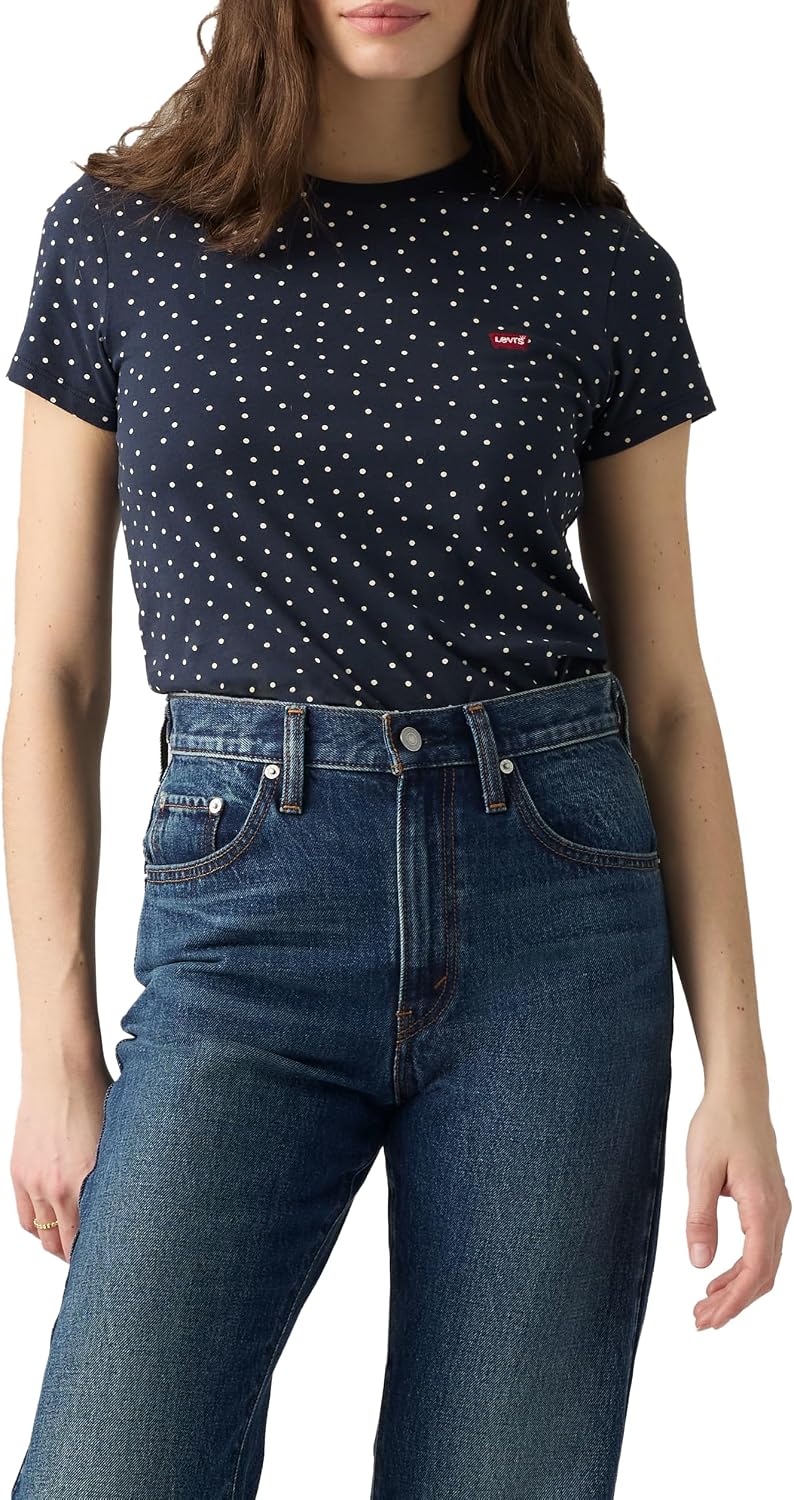 Levi's Damen The Perfect Tee T-Shirt, Striped Chesthit Logo XS Inga Dot Spaced Navy Blazer, XS Inga