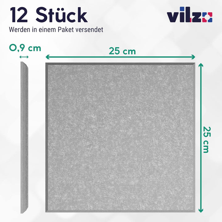 vilz 12 Stück Schallabsorber Panel Akustik aus recyceltem Filz - Akustikplatten Schalldämmung 250x25