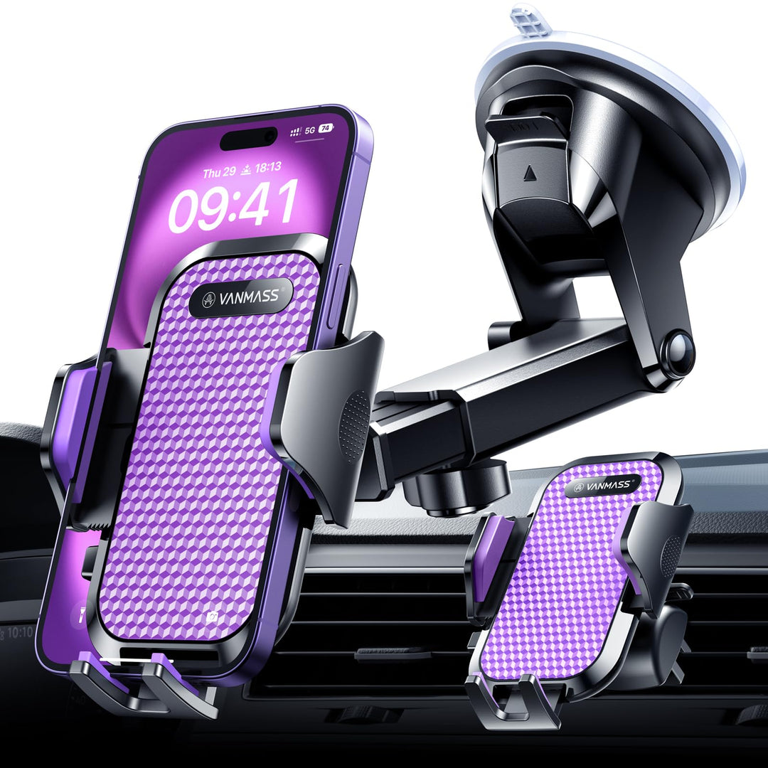 VANMASS Handy Halterung Auto 2024 Neuste Farbe Lila Version 3 in 1 Handyhalter für Auto Saugnapf & L