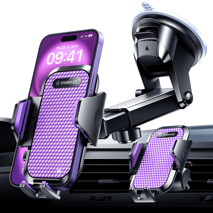 VANMASS Handy Halterung Auto 2024 Neuste Farbe Lila Version 3 in 1 Handyhalter für Auto Saugnapf & L