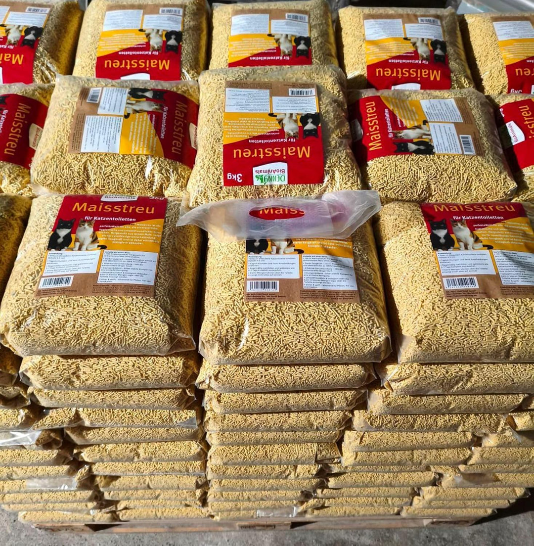Denny BioAnimals® Klumpende Mais Katzenstreu 100% Pflanzlich & Biologisch Abbaubar – Extra Ergiebig