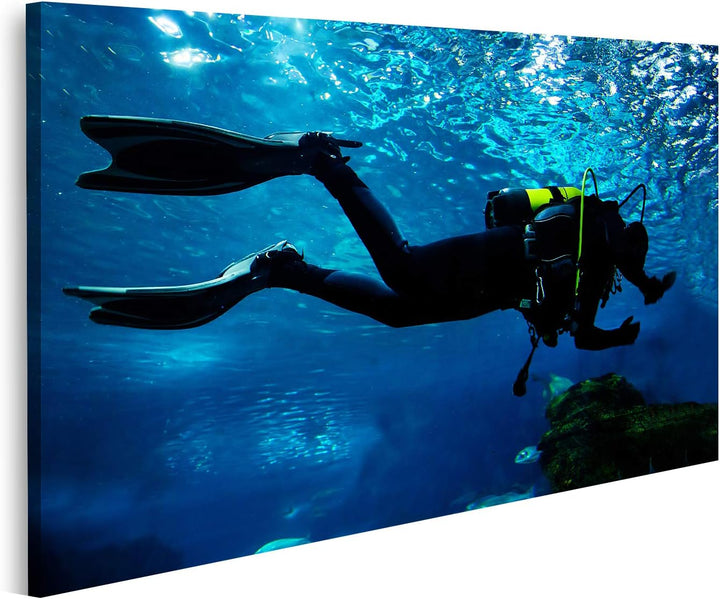 islandburner Bild auf Leinwand Taucher Im Ozean Silhouette Bilder Wandbilder Poster Leinwand 100x57c