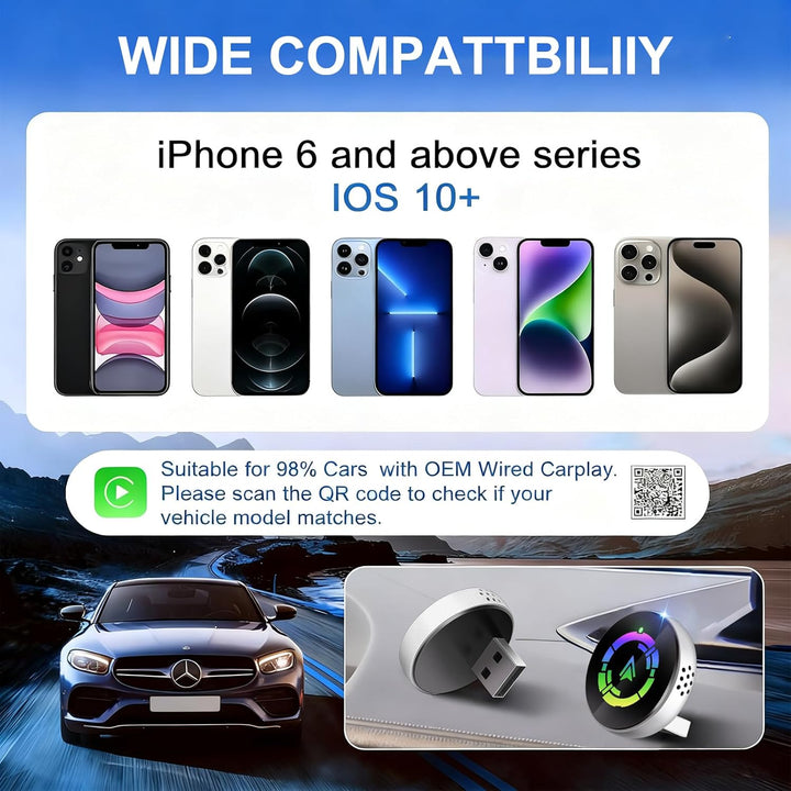 2-in-1 CarPlay Wireless Adapter for iPhone,2025 Upgrade Converts Factory Wired to Wireless CarPlay D