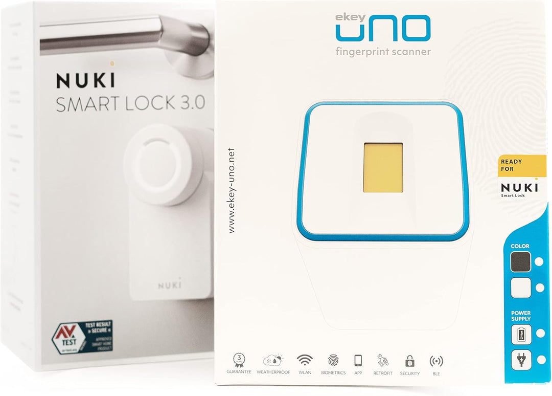 EKEY UNO 200204 Fingerprint mit Akku inkl. Nuki Smart Lock 3.0 weiss, Akkubetriebenes Nachrüst-Set f