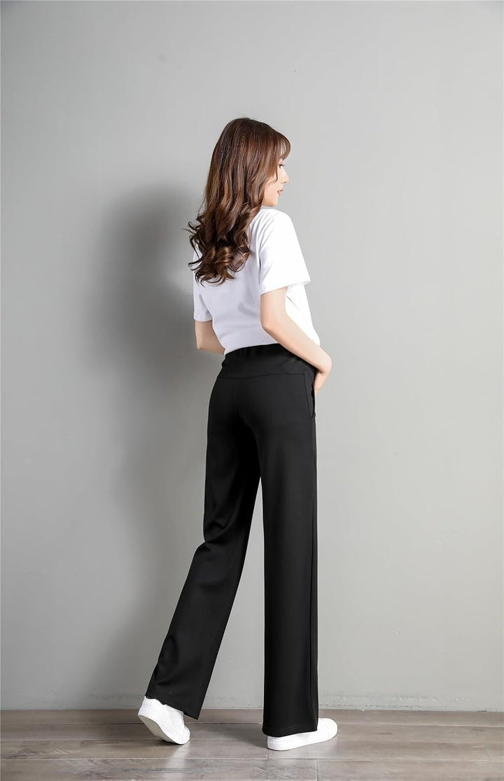 Olamao Umstandshose, schmale Hose mit weitem Bein, Taillenverstellgürtel, modisch, bequem Schwarz S,
