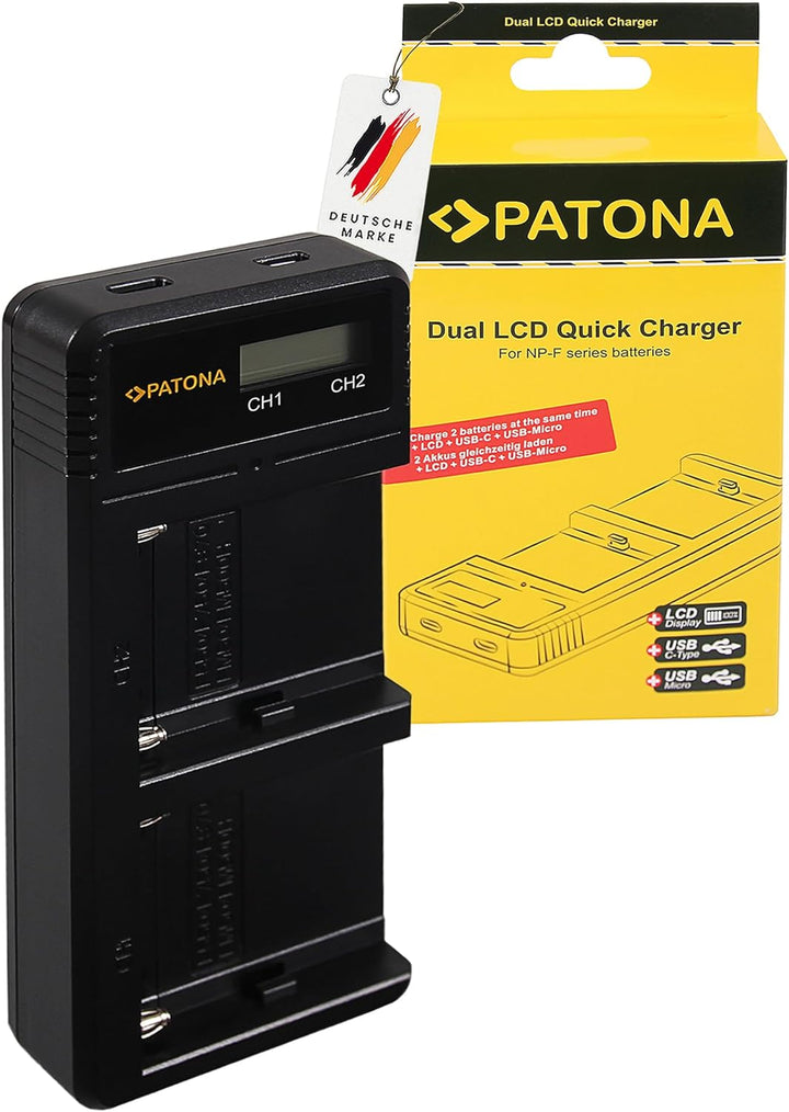 PATONA 2X NP-F970 Akku mit Dual LCD Ladegerät Kompatibel mit Sony NP-F960 NP-F950