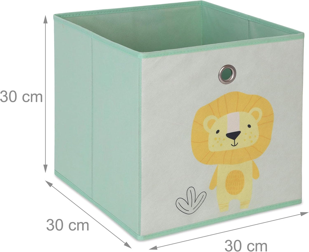 Relaxdays 4er Set, Kinder Aufbewahrungsboxen, süsse Tier-Motive, Faltbox für Würfelregale, HBT: 30x3