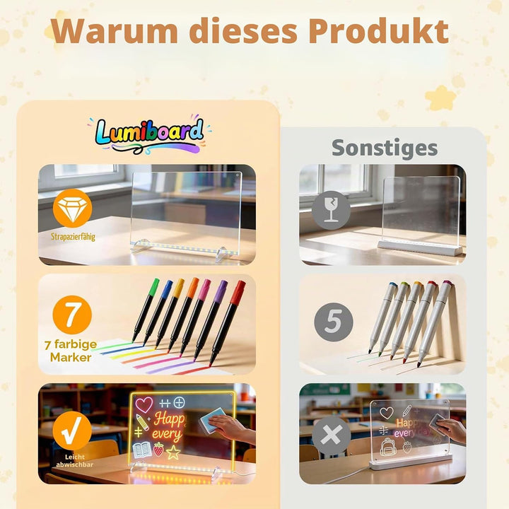 Leuchtendes LED Zeichenbrett für Kinder, Led Zeichentafel mit 13 Farben & 6 Modi mit Schalter 35x25