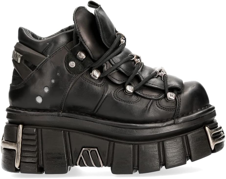 New Rock 106 Stiefeletten für Herren, Schwarz, mit Plattform und Verzierungen, Metallic, Urban Black