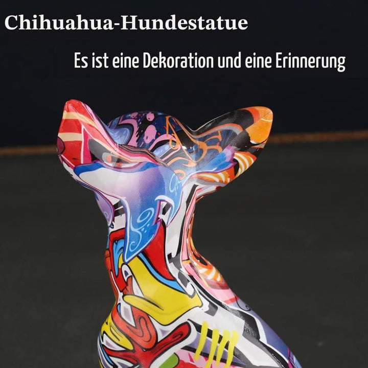 Chihuahua-Hundestatue aus Harz – Heimdekoration, bunte Chihuahua-Hundestatue, bunte Graffiti-Chihuah