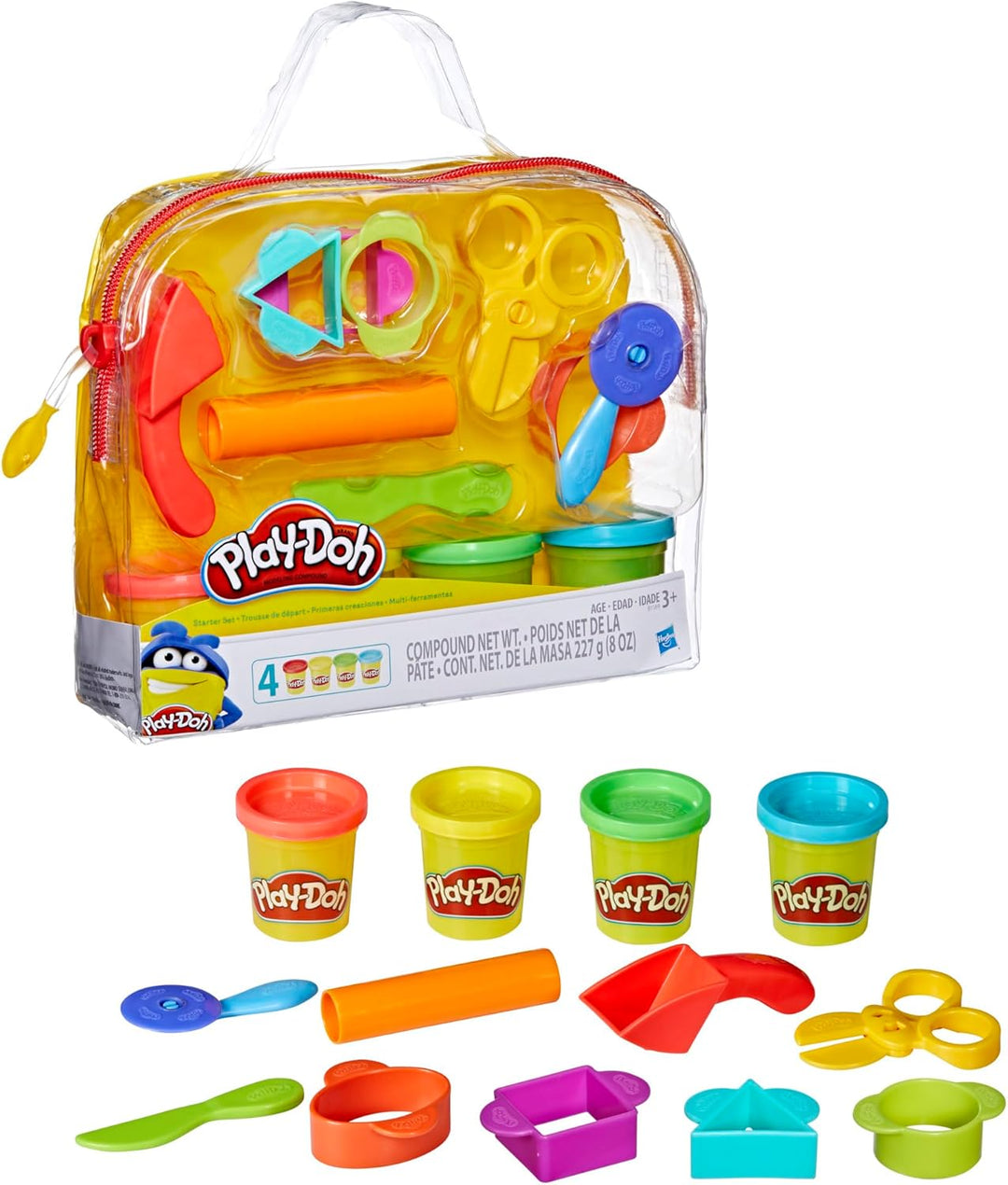 Play-Doh Starter Set, mit 4 Dosen zu je 56 Gramm und 9 Accessoires zum Schneiden und Formen, dazu Ta