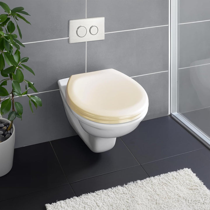 WENKO WC-Sitz Ottana Beige, hygienischer Toilettensitz mit Absenkautomatik, WC-Deckel mit Fix-Clip B