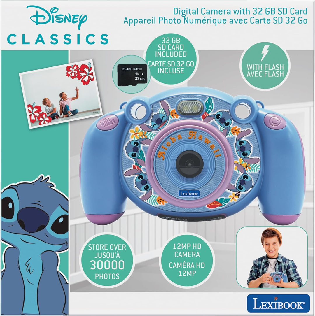 Lexibook - Disney Stitch - 4-in-1-Kinderkamera mit Foto-, Video-, Audio- und Spielfunktionen, 32GB S