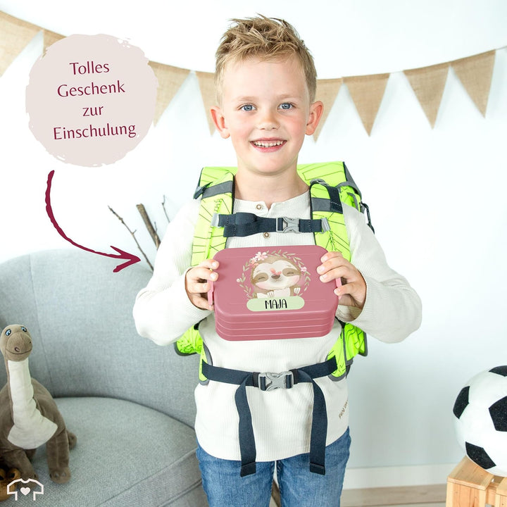 Kinder Bento Box Midi Lunchbox für Mepal Bentobox - Brotdose Faultier mit Name | Geschenk Einschulun