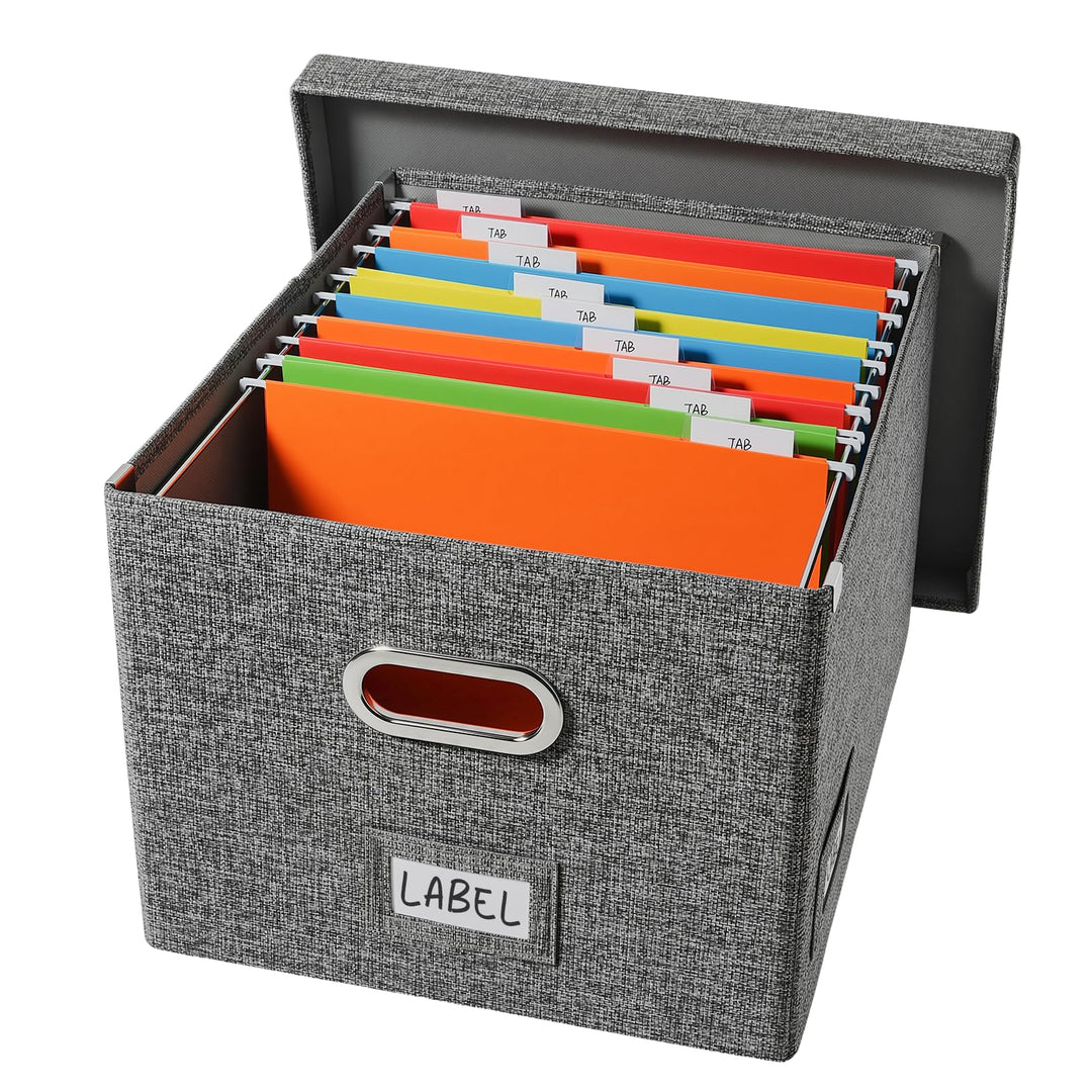 Akten-Organizer, faltbare Aufbewahrungsbox mit 10 Hängeregistratur-Ordner, Aktenbox mit Deckel, grau