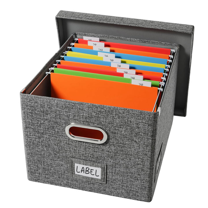 Akten-Organizer, faltbare Aufbewahrungsbox mit 10 Hängeregistratur-Ordner, Aktenbox mit Deckel, grau