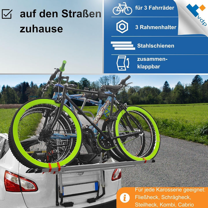 MENABO Hecktràger Fahrradtràger Steelbike mit Schienen 3 Räder
