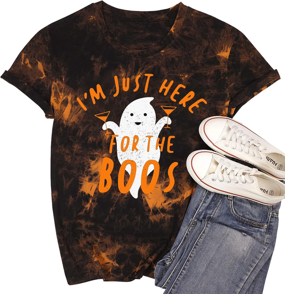 Halloween Shirt Damen Ghost Graphic Tshirt Frauen Karneval Lässiges Kurzarm Tees S Braun1, S Braun1