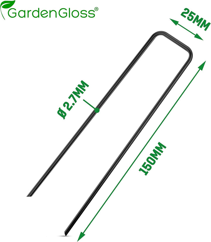 GardenGloss® Erdanker aus Stahl unverzinkt (100 Stück) - Stabile Bodenanker für Unkrautvlies, Garten