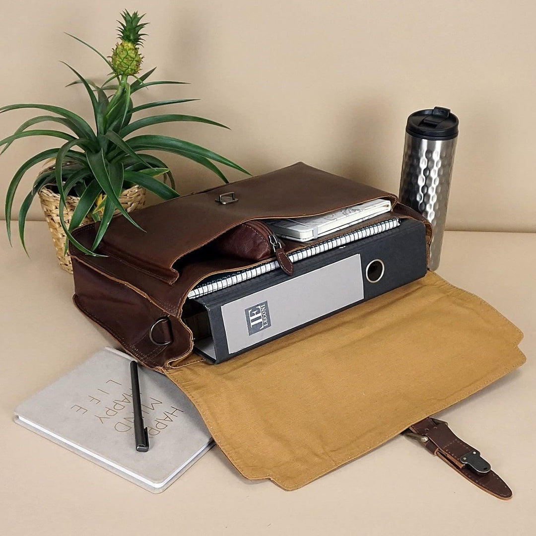 LECONI Collegetasche Echt-Leder Retro Damen + Herren Messenger Bag Unisex DIN A4 Aktentasche Schulta