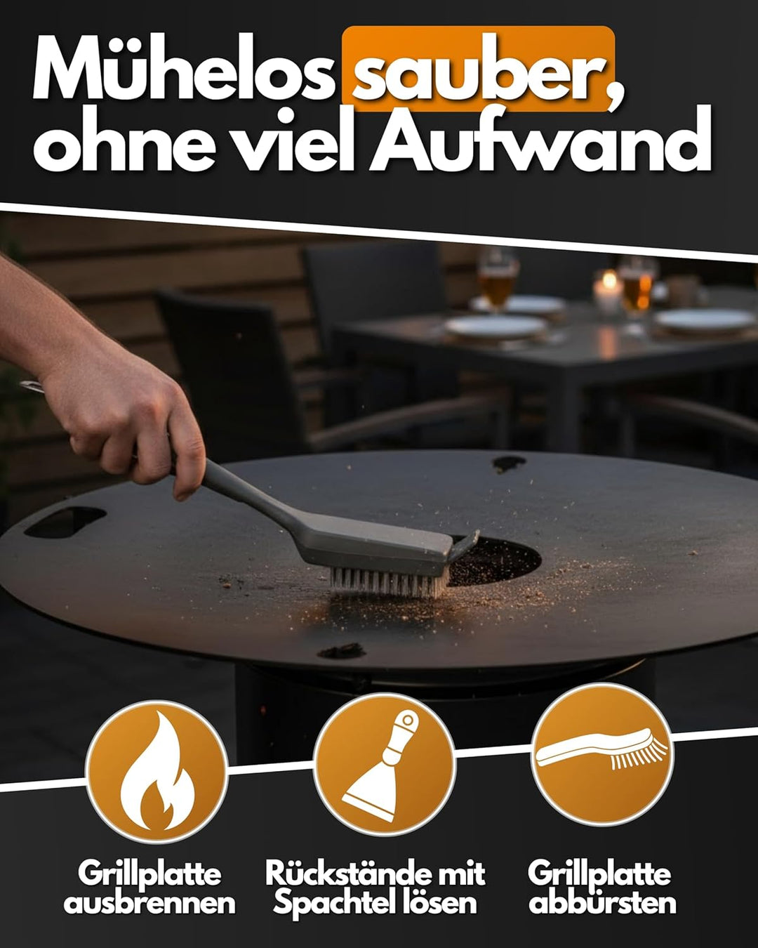 Feuerfest 123 Grillplatte rund I Ø 60cm I Feuerplatte aus Feinkorn-Stahl I Massive Plancha-Platte mi