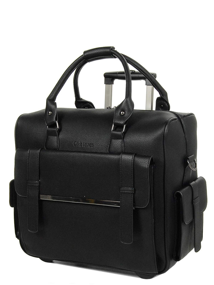 Bowatex Luxus Damen Schulter Gurt Aktentasche Laptop Trolley auf Rollen Schwarz