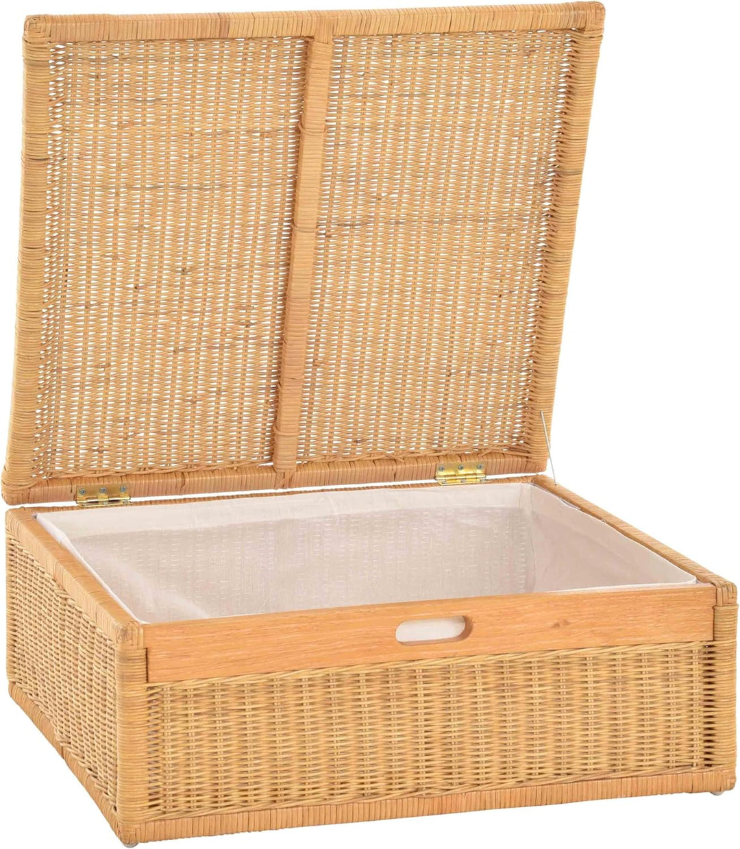 Grosser Unterbett Schub aus Rattan 64x58x25cm / Unterbettkommode mit Deckel, Bett Kasten Korb Kleide