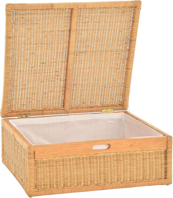 Grosser Unterbett Schub aus Rattan 64x58x25cm / Unterbettkommode mit Deckel, Bett Kasten Korb Kleide