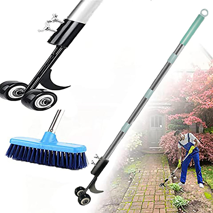 Terrassen Unkrautentferner Werkzeug Steife Borstenbürste Schaber Set mit 125cm langem Griff Haken Jä