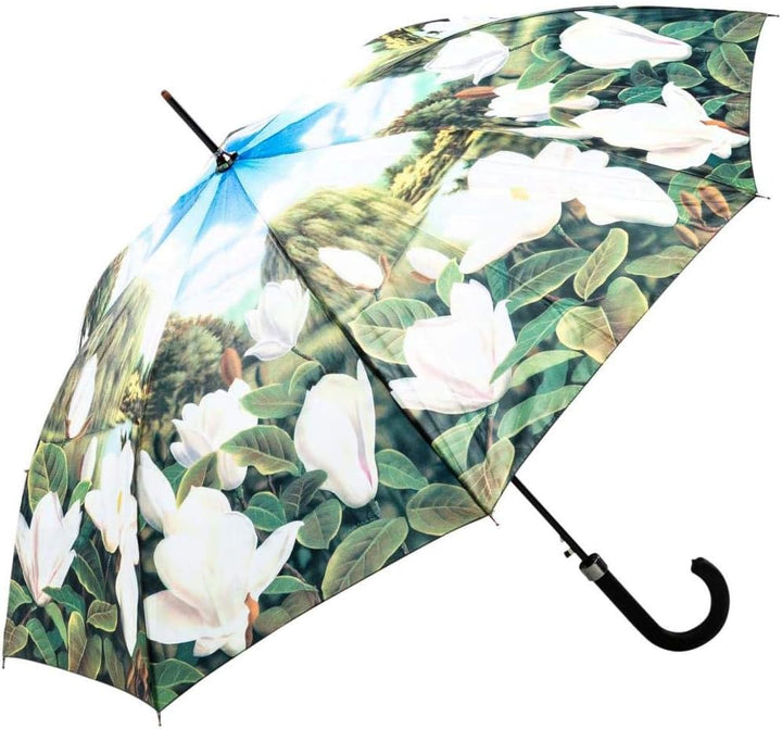 LUCKYWEATHER Regenschirm Stockschirm Damen Motiv Magnolien Auf-Automatik I Stockregenschirm gross un