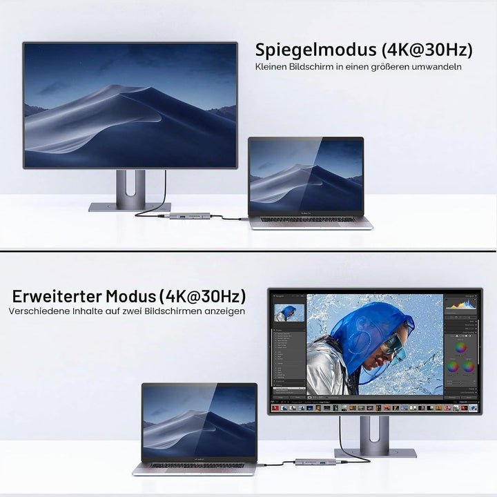 QGeeM USB C Hub, USB C auf HDMI Adapter, 4K 7 in 1 USB C Dongle mit 100W Stromversorgung, 3 USB 3.0