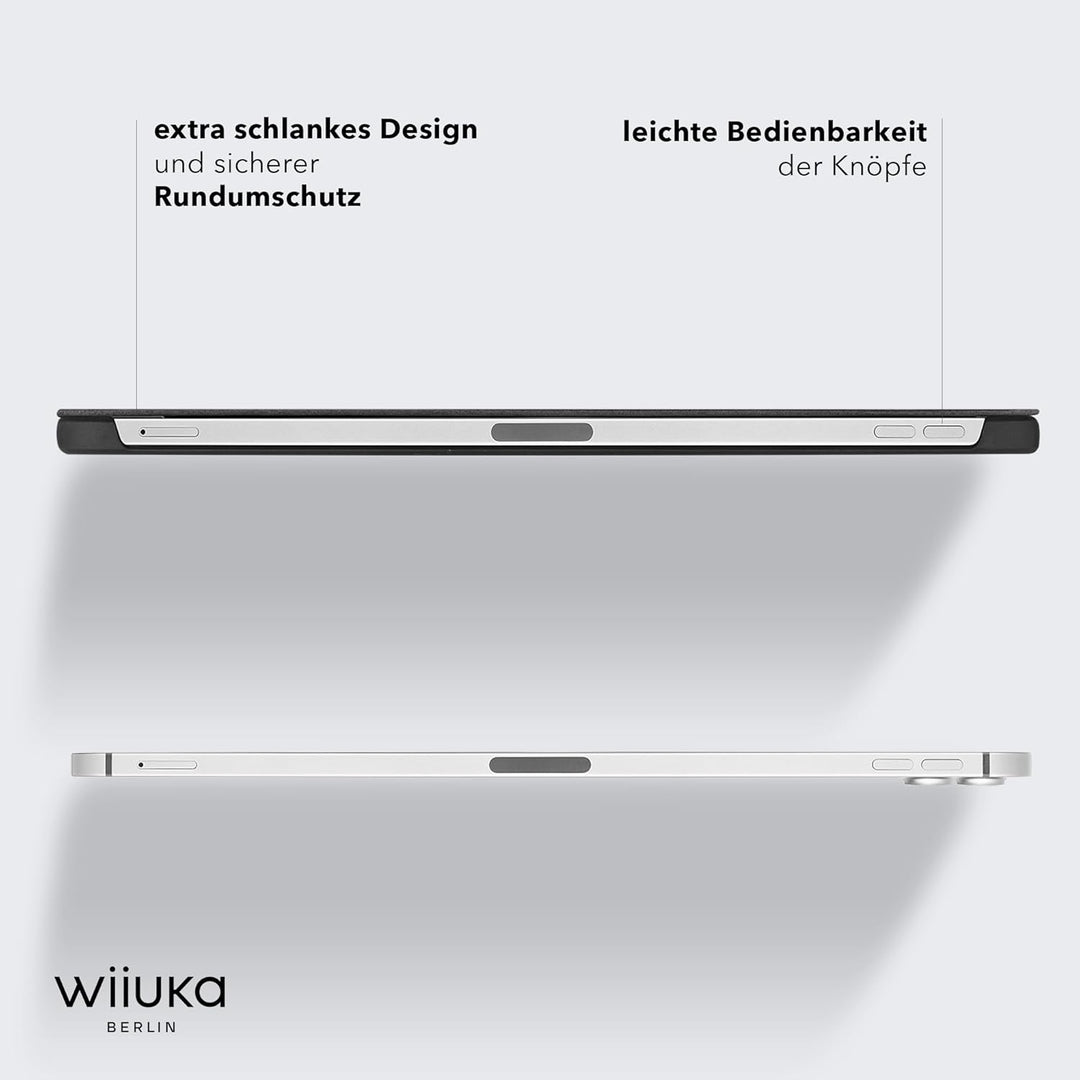 WIIUKA Hülle für iPad Pro 12.9" (2022-2020), Deutsches Leder, Lederhülle extra Dünn, Premium Smart-C