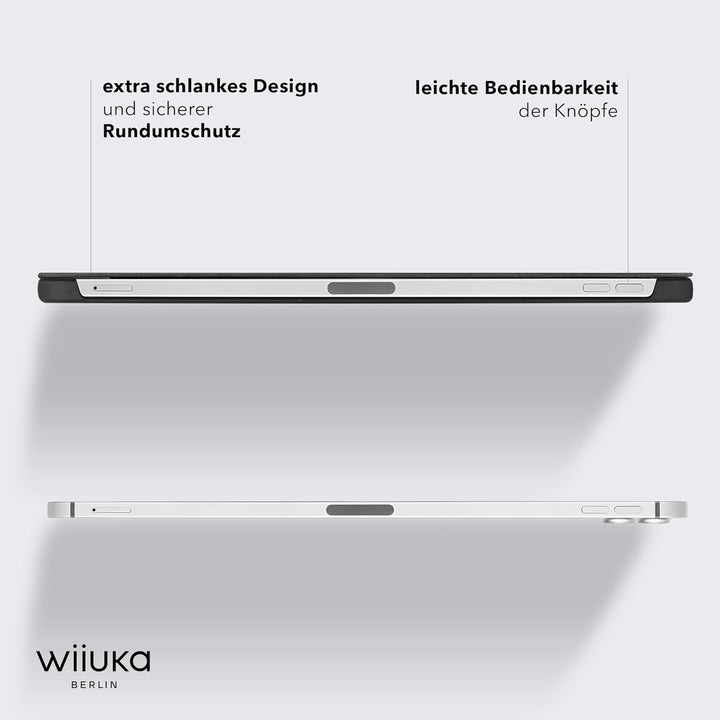 WIIUKA Hülle für iPad Pro 12.9" (2022-2020), Deutsches Leder, Lederhülle extra Dünn, Premium Smart-C