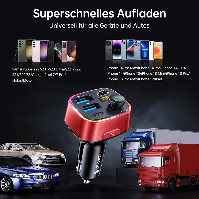 SYNCWIRE Bluetooth 5.3 FM-Transmitter-Autoladegerät 48W (PD 36W &12W) Dualer USB-Anschluss Ladegerät