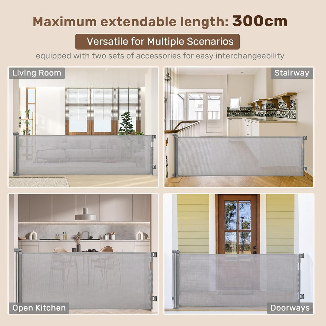 HollyHOME Treppenschutzgitter Ausziehbar 0-300cm,Türschutzgitter Extra Breit, Einhandbedienung, Sich