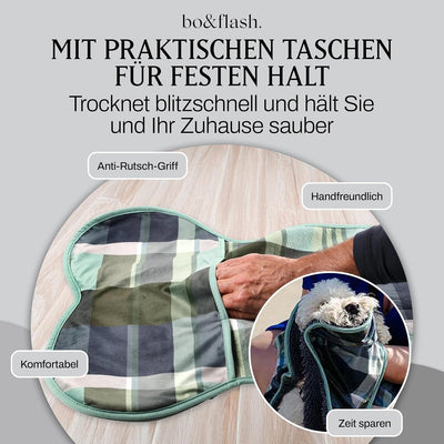 bo&flash Design Hundehandtuch für grosse und kleine Hunde – Trendiges Handtuch mit 2 praktischen Tas
