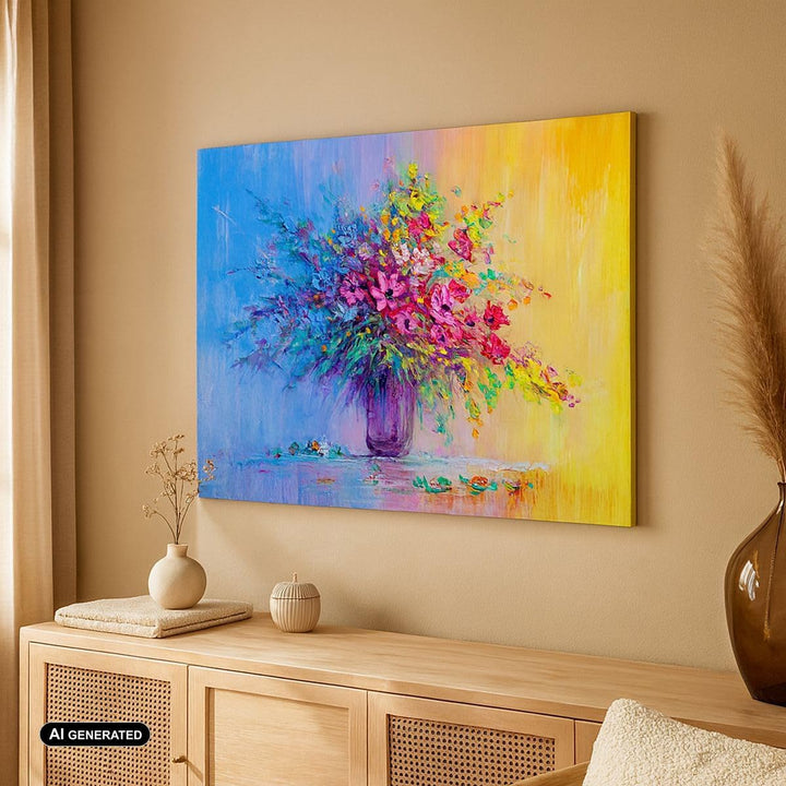 ARTTOR Bilder auf Leinwand 100x70cm Leinwandbild mit Rahmen Blumen Vase Gross Wanddeko Bild Schlafzi