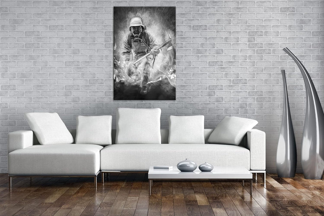deyoli Feuerwehrmann im Einsatz Format: 80x60 Effekt: Schwarz&Weiss als Leinwandbild, Motiv fertig g