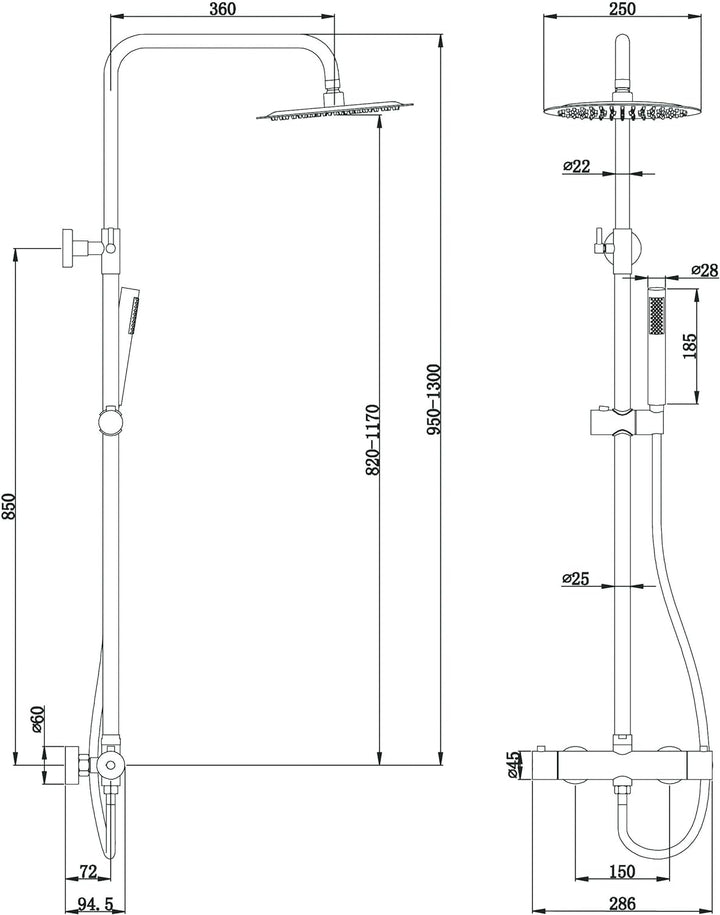 AIYA Bath Design Duschsystem aus Edelstahl | Schwarz | Mit Regenduschkopf und Handbrause | Hochwerti