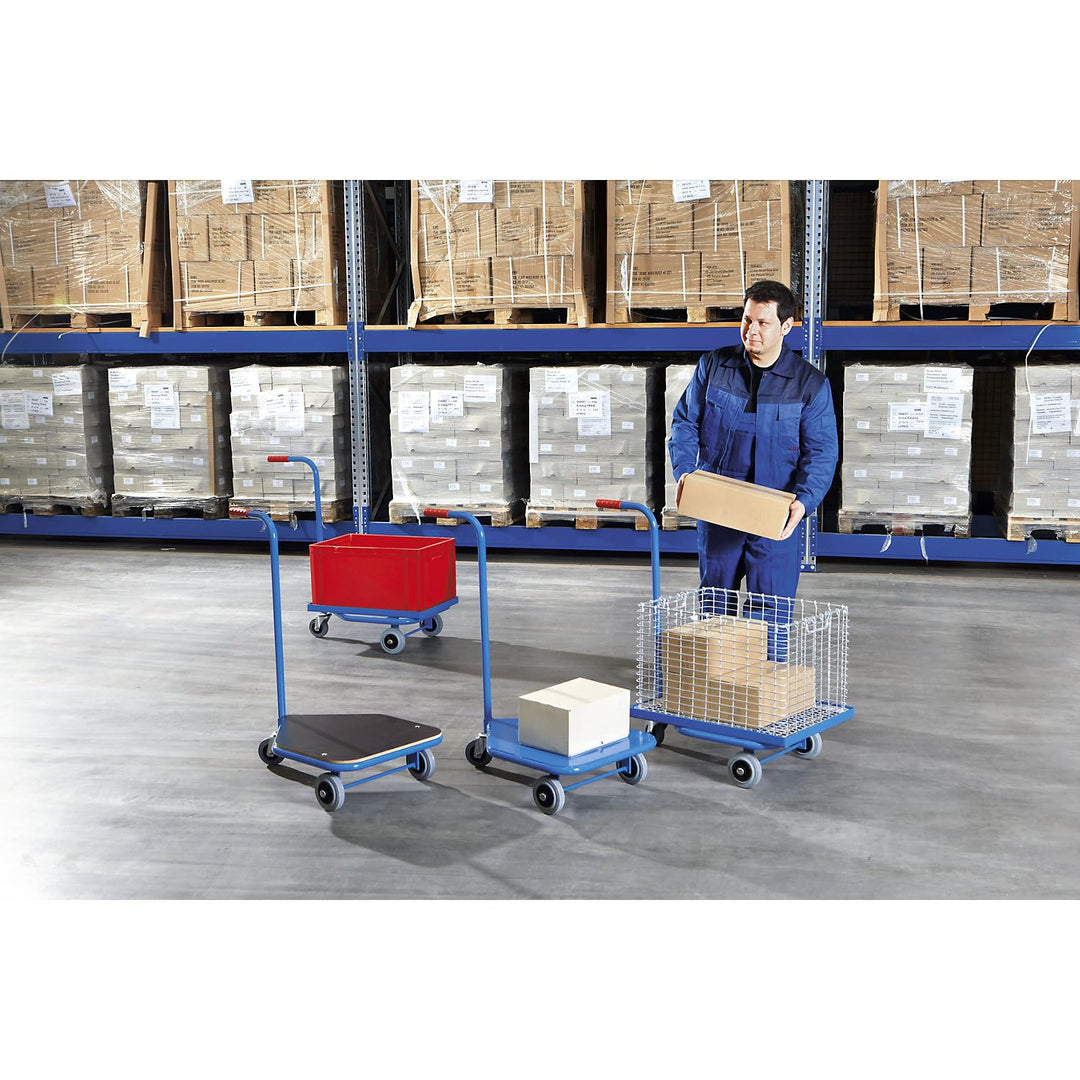 eurokraft pro | Griffroller | Tragfähigkeit 100 kg, Ladefläche mit aufgeschweisstem Winkelstahlrahme