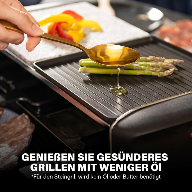 Princess Raclette Grill/ Steingrill für bis zu 8 Personen – mit 8 Pfännchen und regelbarem Thermosta